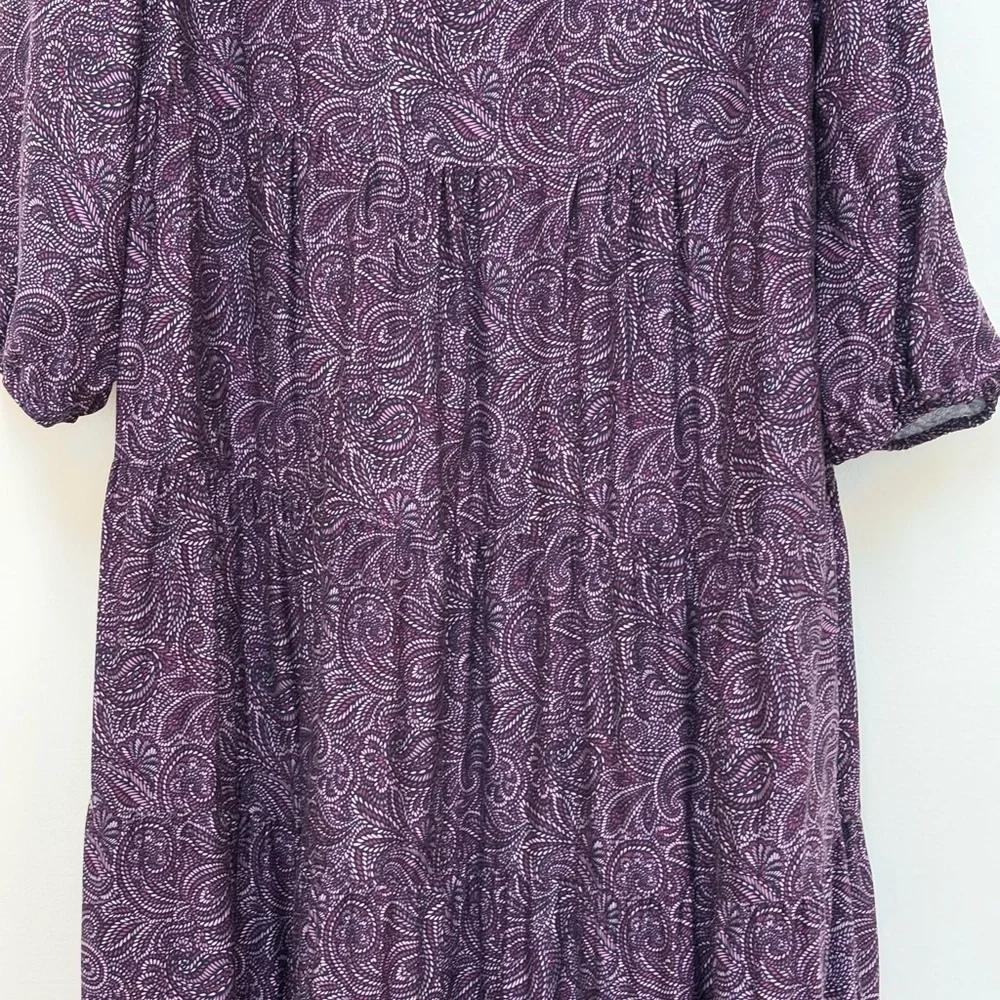 J. Jill Paisley Print Tiered Midi Dress Long Sleeve Cottagecore Boho Plum XS